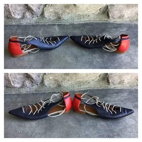 Malone Souliers Montana Two Toned Leather Lace Up Flats