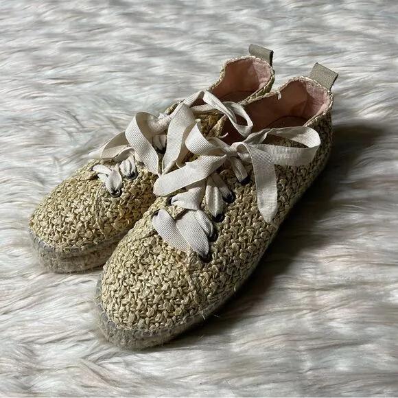 Manebi Raffia Lace-Up Espadrilles