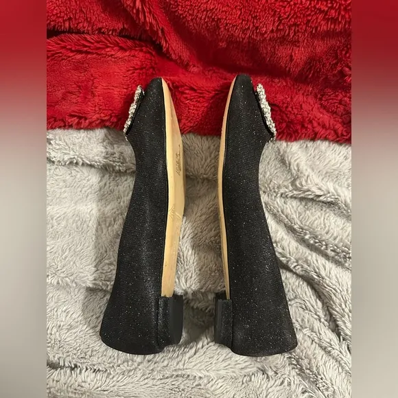 Manolo Blahnik Hangisi Flats Size 42 Black Glitter Jewels Ballet Italy