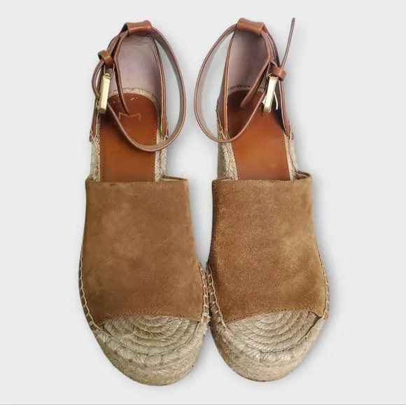 Marc Fisher Adalyn Suede Leather Espadrille Wedge Sandals Brown 7M