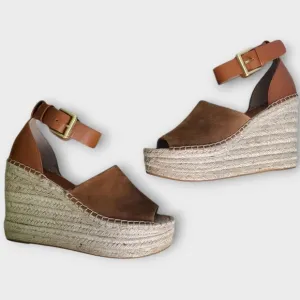 Marc Fisher Adalyn Suede Leather Espadrille Wedge Sandals Brown 7M