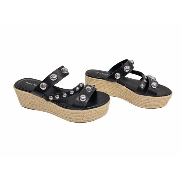 Marc Fisher Embellished Platform Espadrilles Black Multi Strap Jalyn Wedges 10