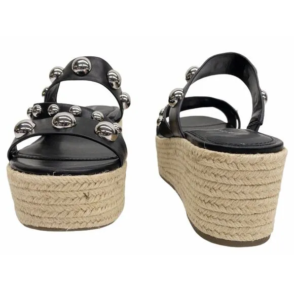 Marc Fisher Embellished Platform Espadrilles Black Multi Strap Jalyn Wedges 10
