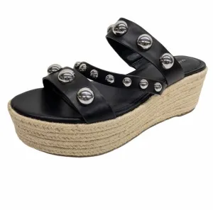 Marc Fisher Embellished Platform Espadrilles Black Multi Strap Jalyn Wedges 10