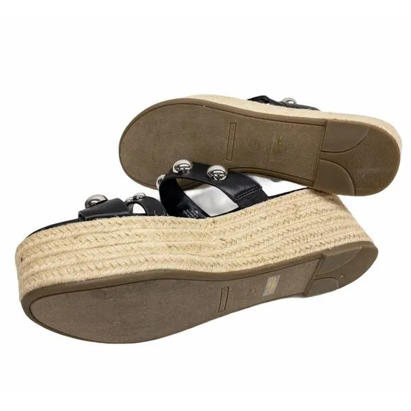 Marc Fisher Embellished Platform Espadrilles Black Multi Strap Jalyn Wedges 10