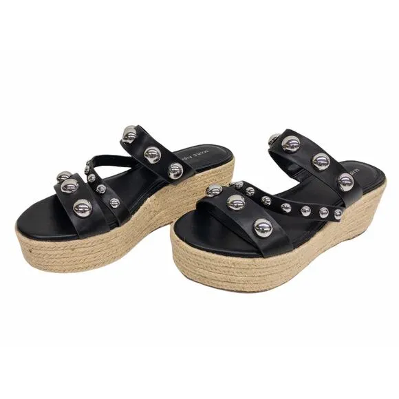 Marc Fisher Embellished Platform Espadrilles Black Multi Strap Jalyn Wedges 10