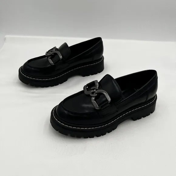 Marc Fisher LTD Women’s Leather Trica Round Toe Chain Platform Loafers Size 6M