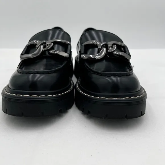 Marc Fisher LTD Women’s Leather Trica Round Toe Chain Platform Loafers Size 6M