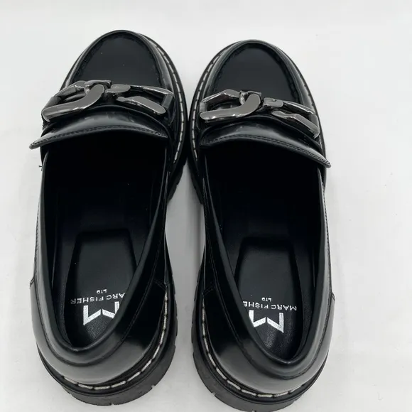 Marc Fisher LTD Women’s Leather Trica Round Toe Chain Platform Loafers Size 6M