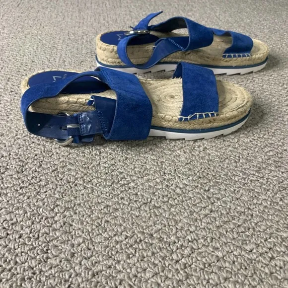 Marc Fisher Womens Sandals 8.5M‎ Blue Suede Espadrilles Platform Phebe Strappy