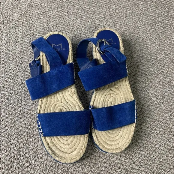 Marc Fisher Womens Sandals 8.5M‎ Blue Suede Espadrilles Platform Phebe Strappy