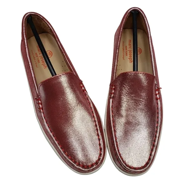 Marc Joseph | NIB Broadway Red Glimmer Preppy Classic Leather Loafers Girl's 4.5