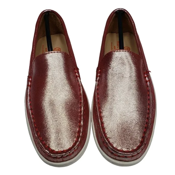 Marc Joseph | NIB Broadway Red Glimmer Preppy Classic Leather Loafers Girl's 4.5