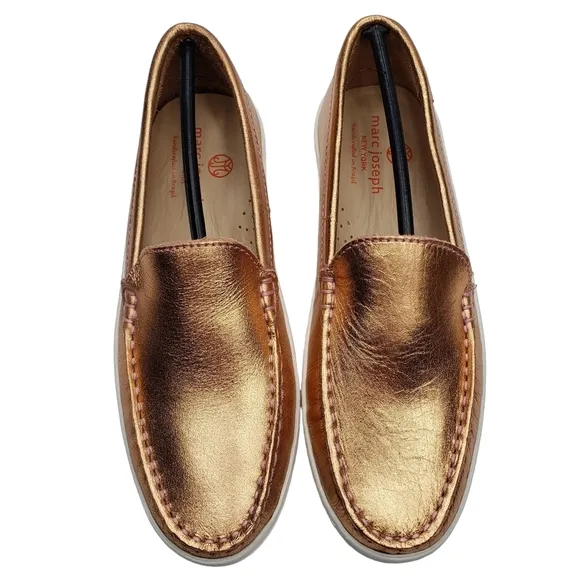 Marc Joseph | NIB Broadway Rose Metallic Preppy Classic Leather Loafers Girl's 4