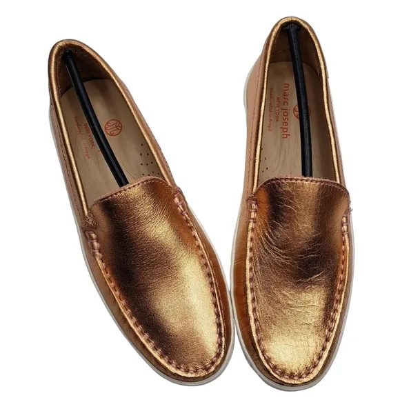 Marc Joseph | NIB Broadway Rose Metallic Preppy Classic Leather Loafers Girl's 4
