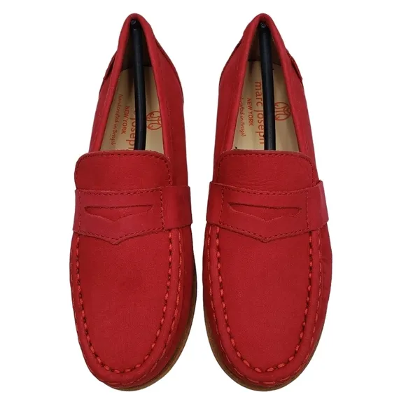 Marc Joseph | NIB Dumbo Red Nobuck Classic Preppy Leather Loafers Boy's 12