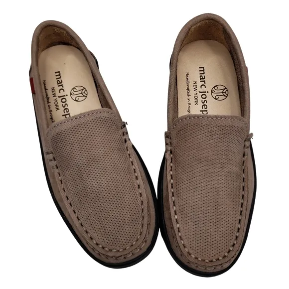 Marc Joseph | NIB Leroy St Light Grey Jeans Perforated Leather Loafers Boy 10.5