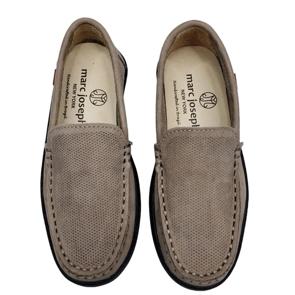 Marc Joseph | NIB Leroy St Light Grey Jeans Perforated Leather Loafers Boy 10.5