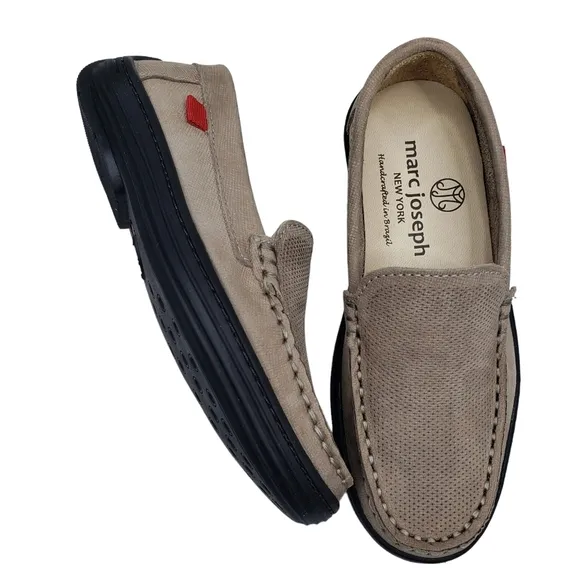 Marc Joseph | NIB Leroy St Light Grey Jeans Perforated Leather Loafers Boy 10.5