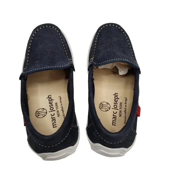 Marc Joseph | NIB Leroy St Navy Jeans Perforated Leather Loafers Boy's 10.5