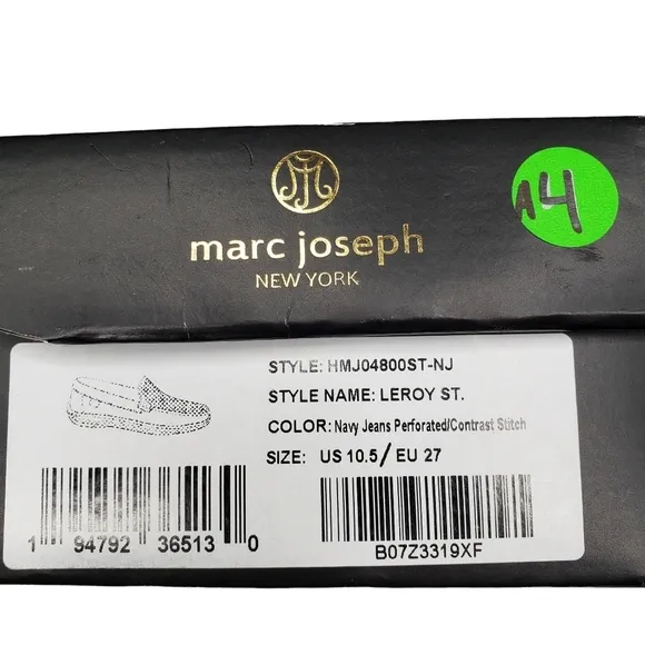 Marc Joseph | NIB Leroy St Navy Jeans Perforated Leather Loafers Boy's 10.5