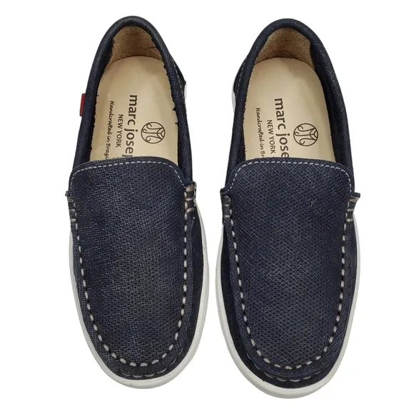 Marc Joseph | NIB Leroy St Navy Jeans Perforated Leather Loafers Boy's 10.5