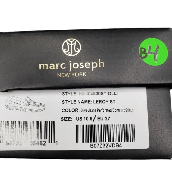 Marc Joseph | NIB Leroy St Olive Jeans Perforated Leather Loafers Boy's 10.5