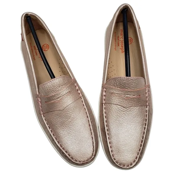 Marc Joseph | NIB Union St Rose Grainy Glimmer Leather Glam Loafers Girl's 5.5