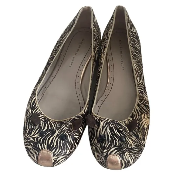 Marc Marc jacobs mouse ballet flats iconic zebra calf hair print 41 11