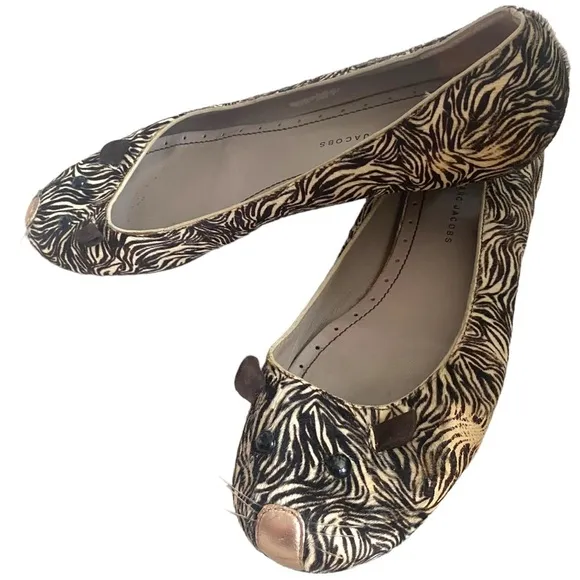 Marc Marc jacobs mouse ballet flats iconic zebra calf hair print 41 11