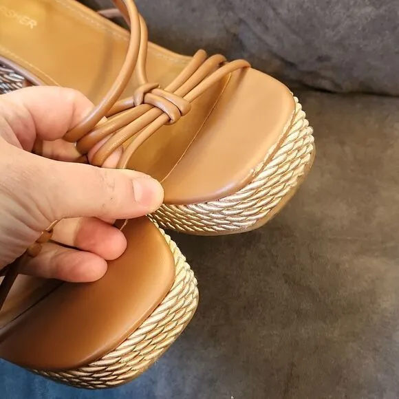 Marc Fisher Tan Women's Platform Sandals Size 8.5 Shoes Espadrilles Strappy Wedg