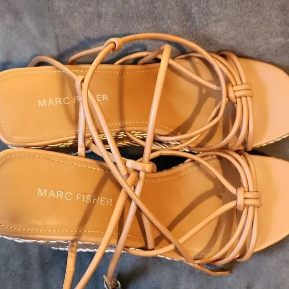 Marc Fisher Tan Women's Platform Sandals Size 8.5 Shoes Espadrilles Strappy Wedg