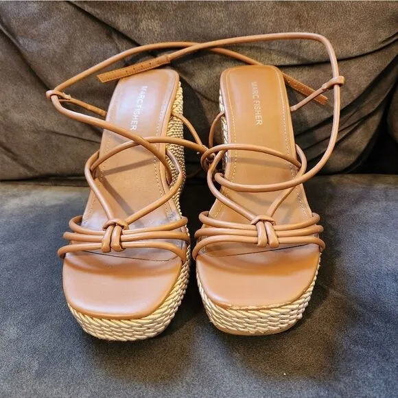 Marc Fisher Tan Women's Platform Sandals Size 8.5 Shoes Espadrilles Strappy Wedg