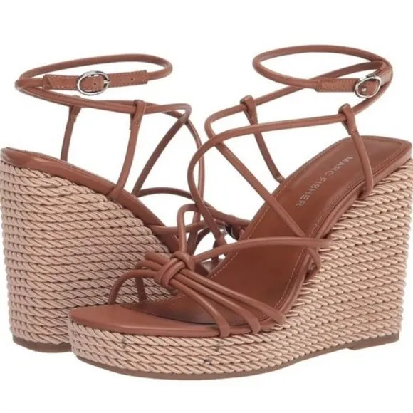 Marc Fisher Tan Women's Platform Sandals Size 8.5 Shoes Espadrilles Strappy Wedg