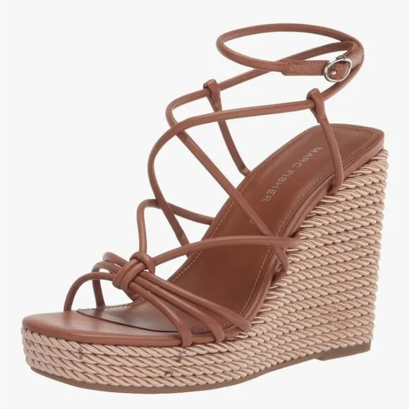 Marc Fisher Tan Women's Platform Sandals Size 8.5 Shoes Espadrilles Strappy Wedg