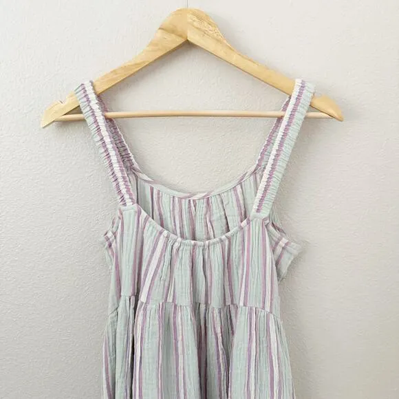MARINE LAYER | Mint Pink White Leila Stripe Double Cloth Tiered Minidress | XS