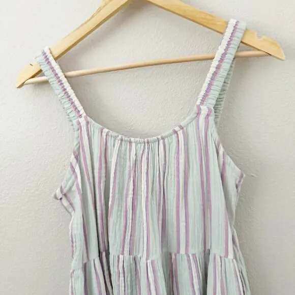 MARINE LAYER | Mint Pink White Leila Stripe Double Cloth Tiered Minidress | XS