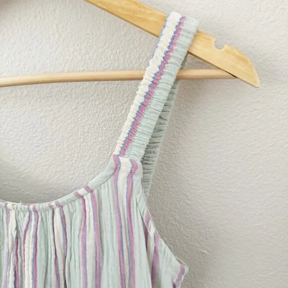 MARINE LAYER | Mint Pink White Leila Stripe Double Cloth Tiered Minidress | XS