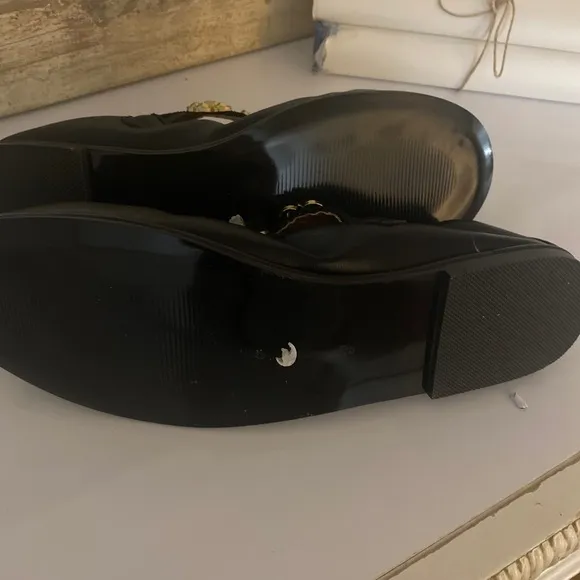 Mary Jane Round Toe Ballet Flats -9 black  leather , jeweled buckle , NWOT