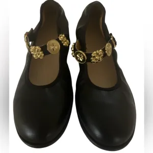 Mary Jane Round Toe Ballet Flats -9 black  leather , jeweled buckle , NWOT