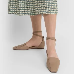 MaxMara Floren Leather Ballet Flats in Beige Size 41/10.5
