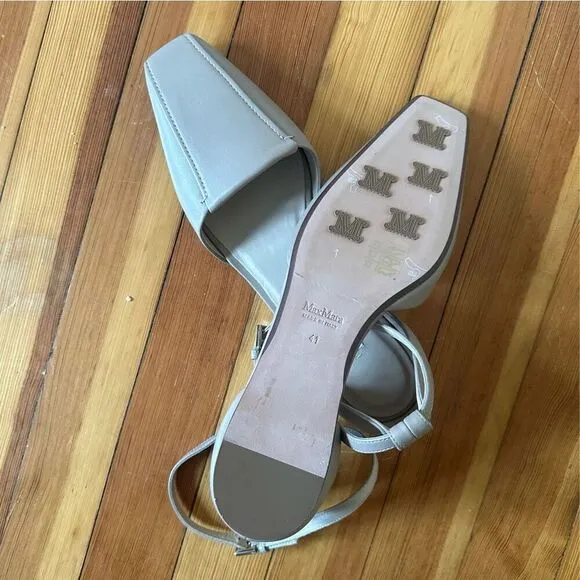 MaxMara Floren Leather Ballet Flats in Beige Size 41/10.5