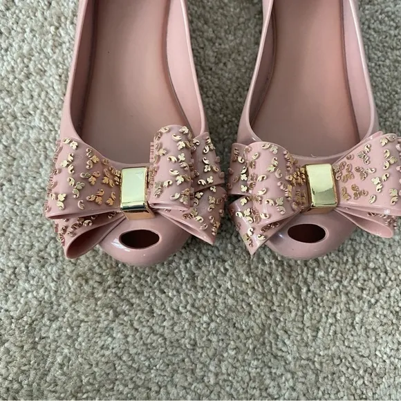 Melissa | Girl's Ultragirl Sweet XVI Luxe Bow Ballet Flats Size 3 Pink Gold