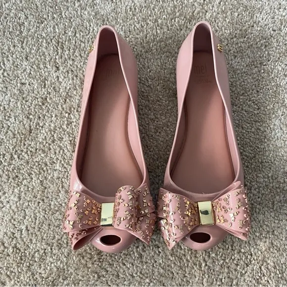 Melissa | Girl's Ultragirl Sweet XVI Luxe Bow Ballet Flats Size 3 Pink Gold