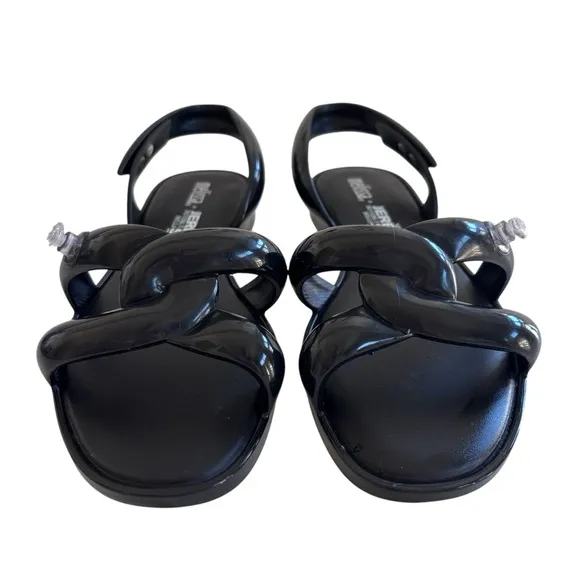 Melissa   Jeremy Scott Womens Tube Slingback Sandals Black Rubber Flat 9