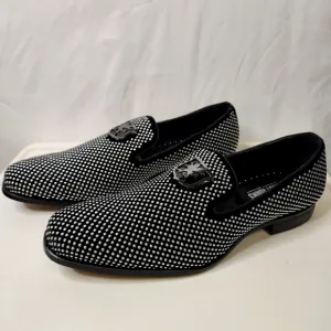 Mens Black Silver Studded Stacy Adams Swagger Slip-On Loafers Memory Foam Bed