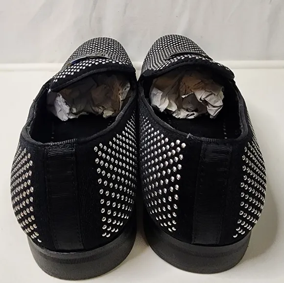 Mens Black Silver Studded Stacy Adams Swagger Slip-On Loafers Memory Foam Bed