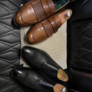 Men's Brown and Black Leather Loafers