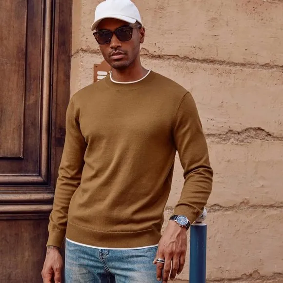 Mens Crewneck Dress Sweater Slim Fit Lightweight Wool Blend‎ Knitted Sweaters