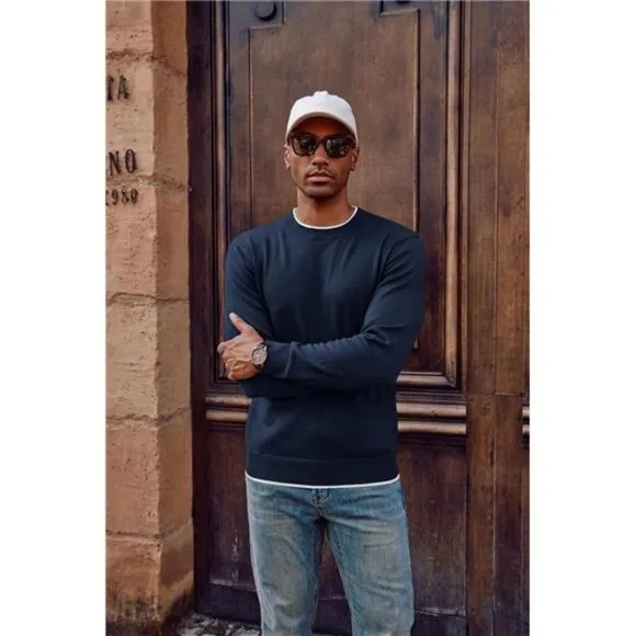 Mens Crewneck Dress Sweater Slim Fit Lightweight Wool Blend Knitted Sweaters‎